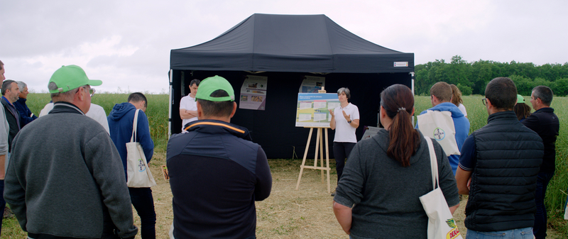 atelier environnement devant agriculteurs sur la plateforme culture champs les rencontres de Varaize